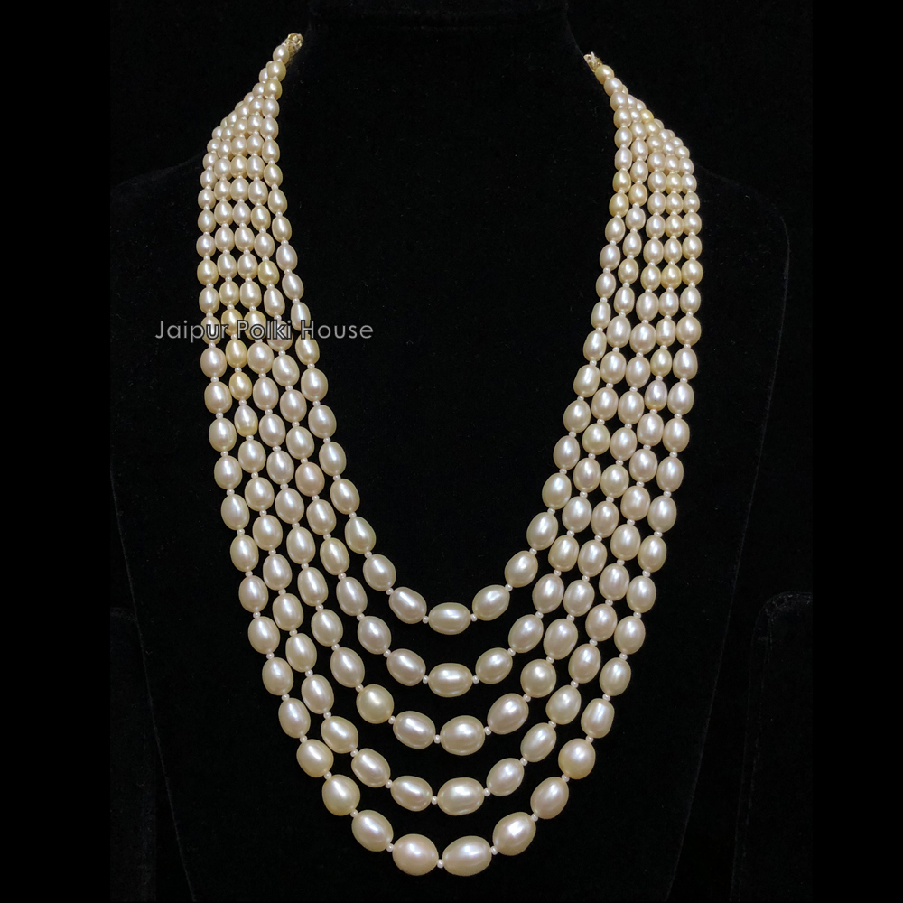 Pearls Beads Kantha Necklace - Diamond Polki jewellery store online