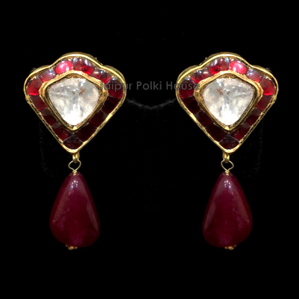 ER168 18k Hallmarked Gold GF Ruby And Uncut Diamond Polki Earrings