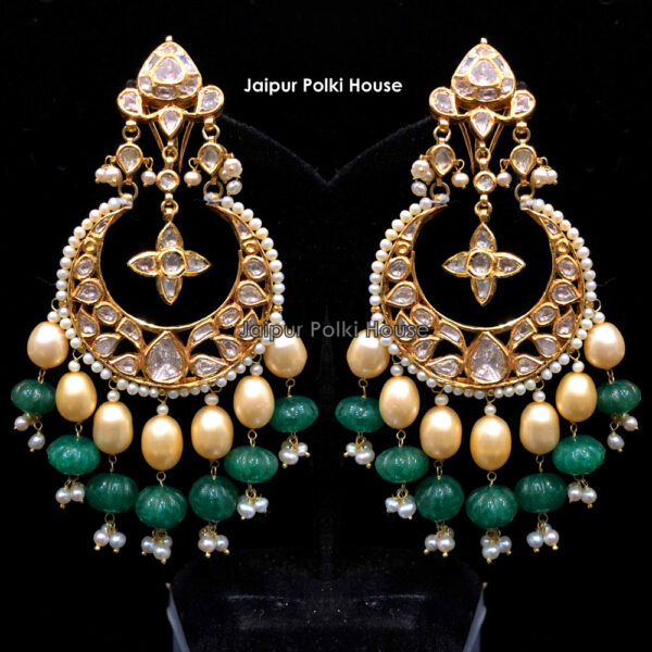 ER178 Indian Traditional Jewellery 18k Gold Uncut Polki Diamond Pearl Earrings