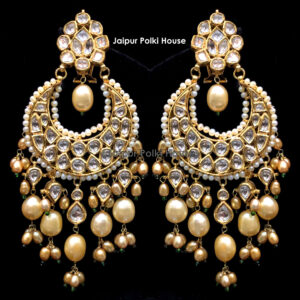 ER179 Anniversary Gift Jewellery 18k Hallmarked Gold Polki Jadau Chandbali Earrings