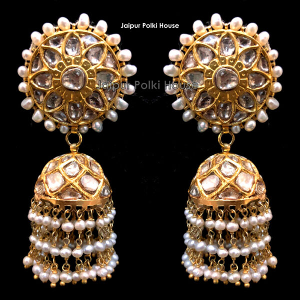ER186 22k Gold Rajputi Jewellery Uncut Polki Jadau Jhumka Earrings
