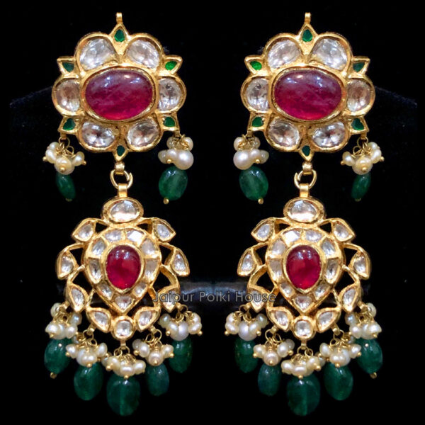 ER191 Bollywood Style Jewellery 18k Gold Uncut Polki Ruby Earring