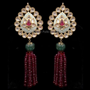 ER194 Bridal 18k Gold Jewellery Uncut Diamond Polki & Ruby Earring